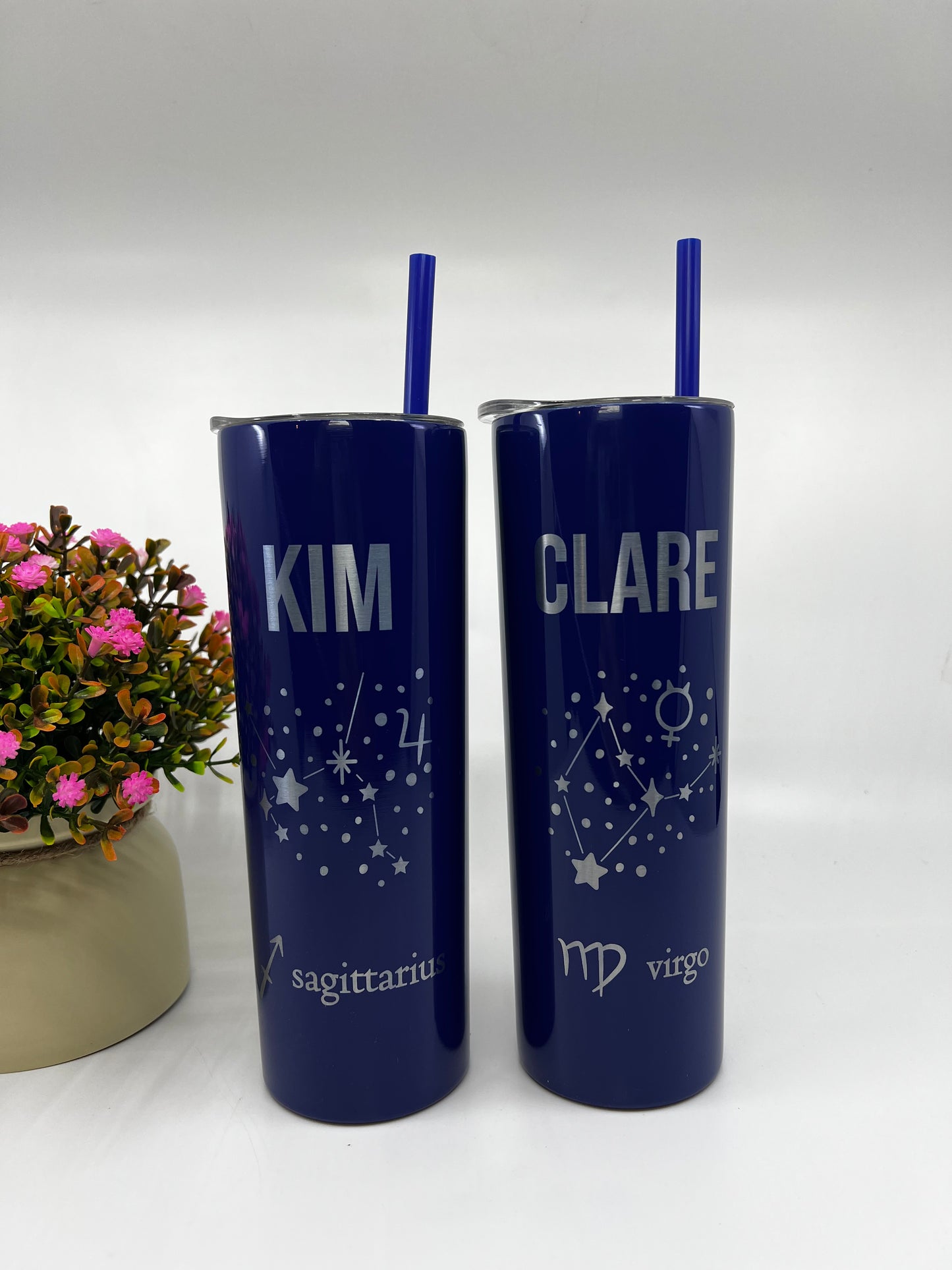 Zodiac Tumbler – 20 oz Skinny Laser Engraved, Personalized Astrology Gift, Custom Star Sign Cup