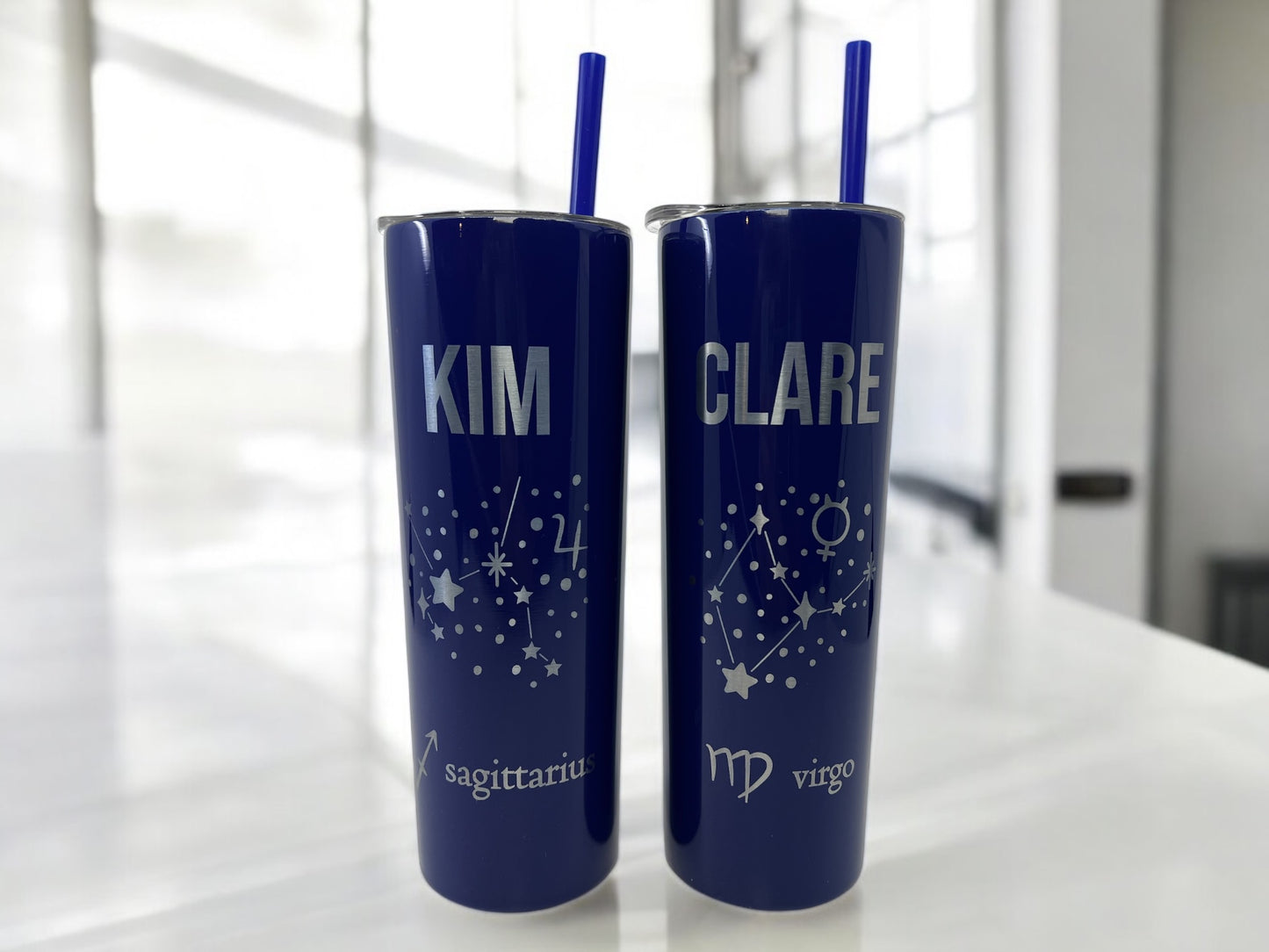 Zodiac Tumbler – 20 oz Skinny Laser Engraved, Personalized Astrology Gift, Custom Star Sign Cup