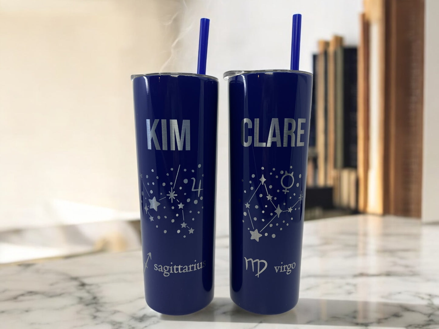 Zodiac Tumbler – 20 oz Skinny Laser Engraved, Personalized Astrology Gift, Custom Star Sign Cup