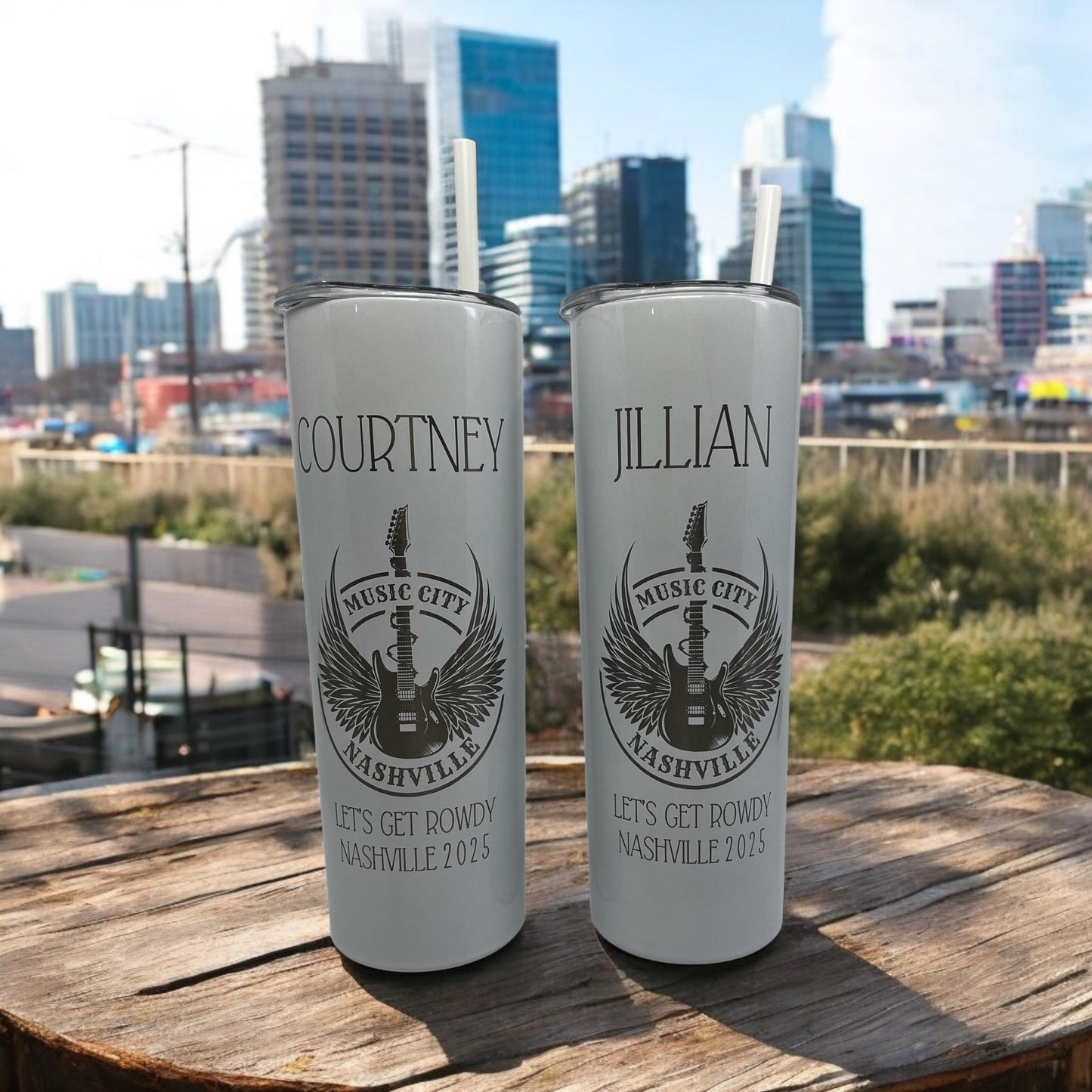 Nashville Music City Tumbler – 20 oz Skinny Laser Engraved, Personalized Travel Cup