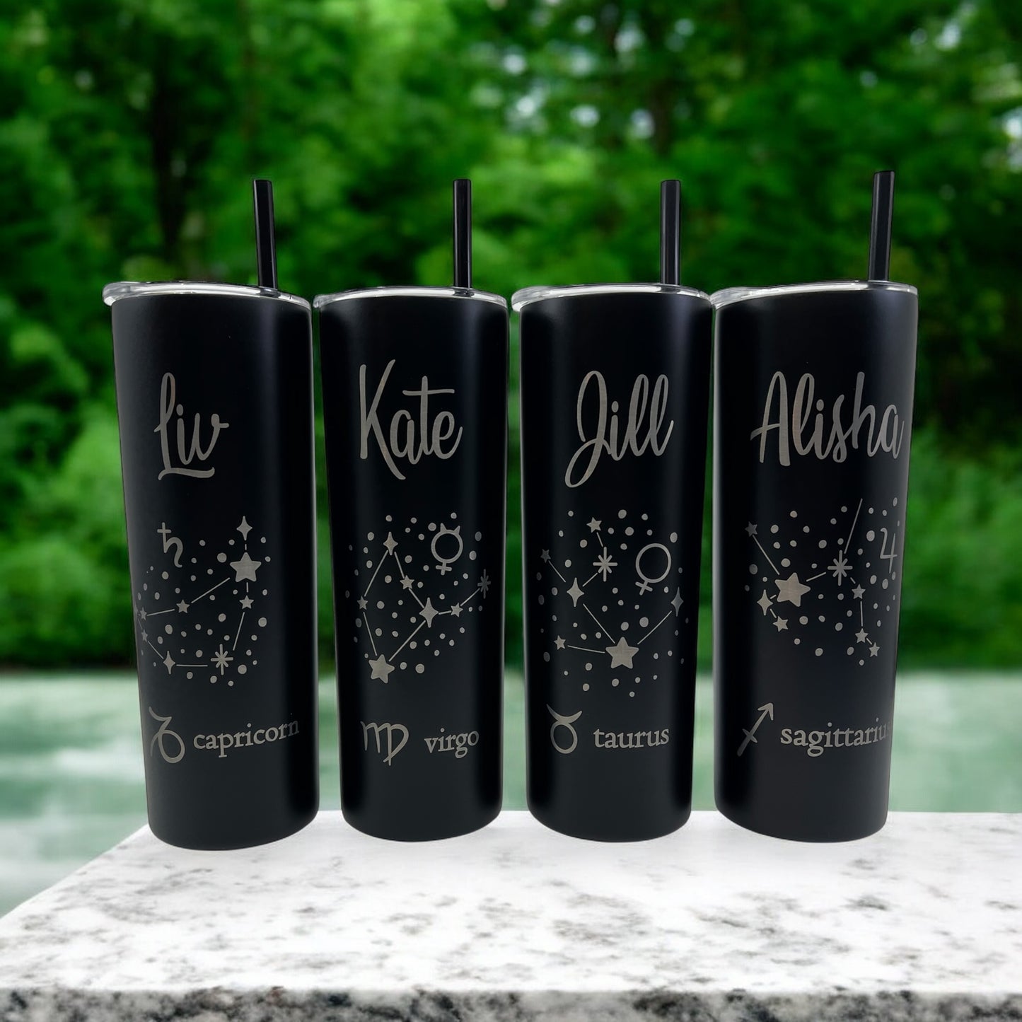 Zodiac Tumbler – 20 oz Skinny Laser Engraved, Personalized Astrology Gift, Custom Star Sign Cup