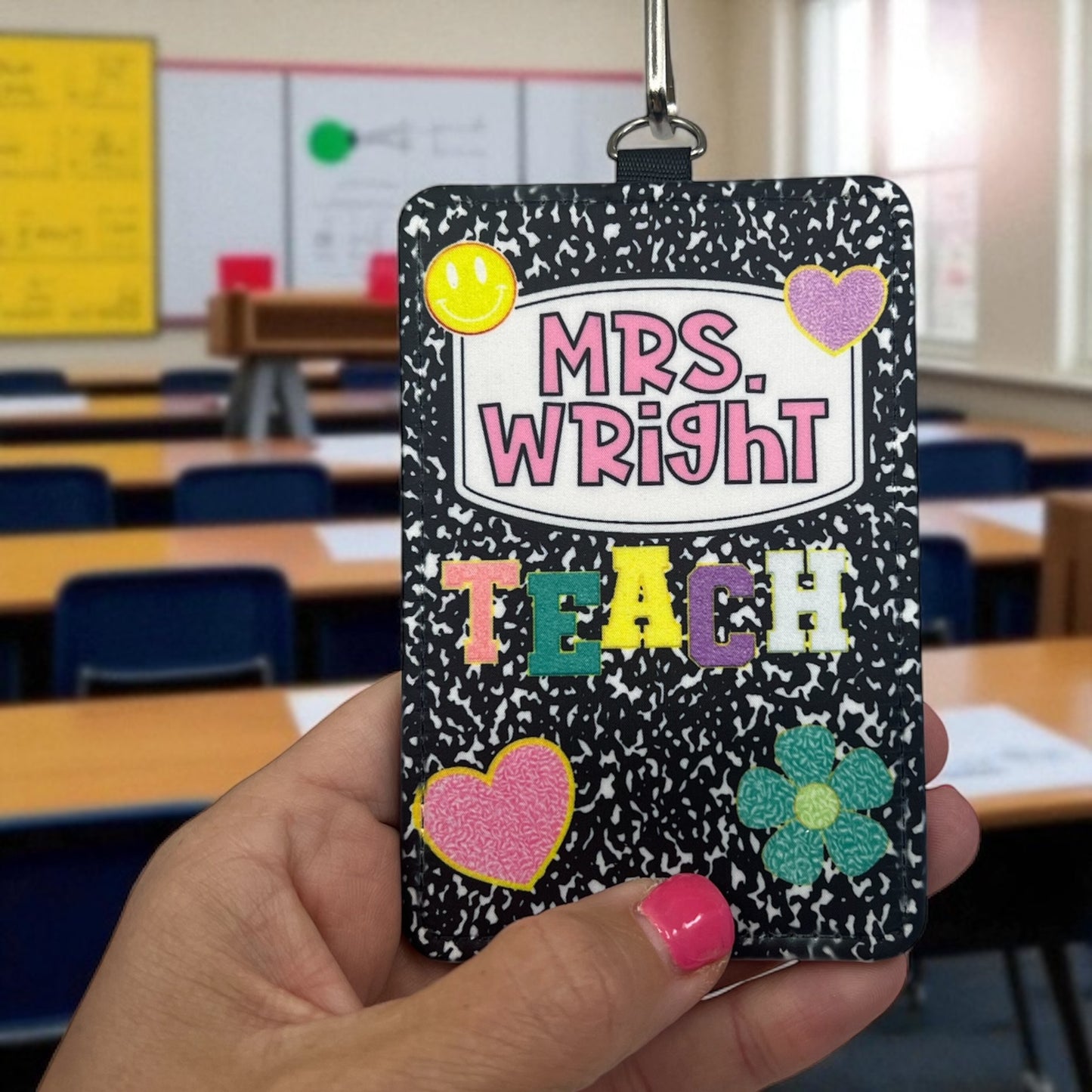 Personalized Teacher ID Badge Holder with Lanyard-Custom Teacher ID Badge- Personalized Teacher Gift