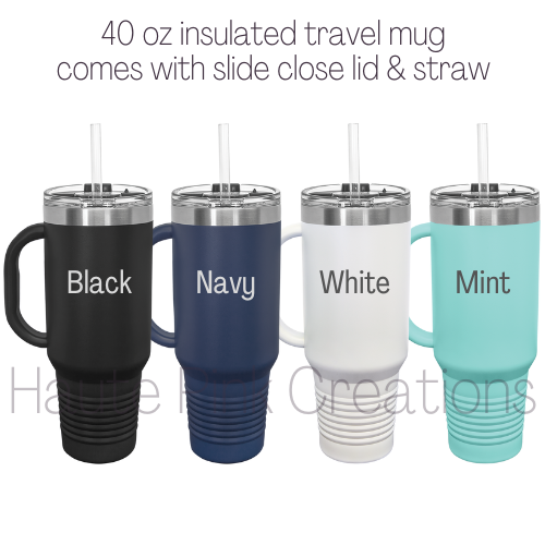 40 oz Insulated Tumbler with Handle – Personalized Engraved Cup | Dishwasher Safe | Slide Lid & Straw | Fits Cup Holders