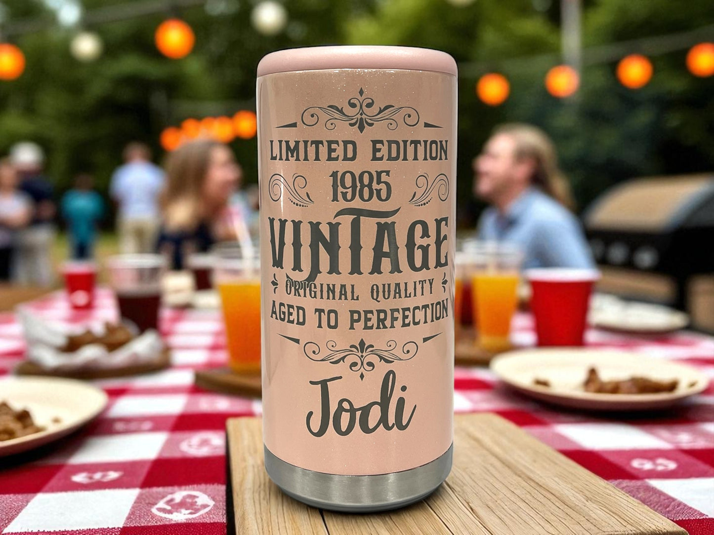 Milestone Birthday Slim Can Cooler – Laser Engraved, Vintage Design, Personalized Insulated Birthday Gift
