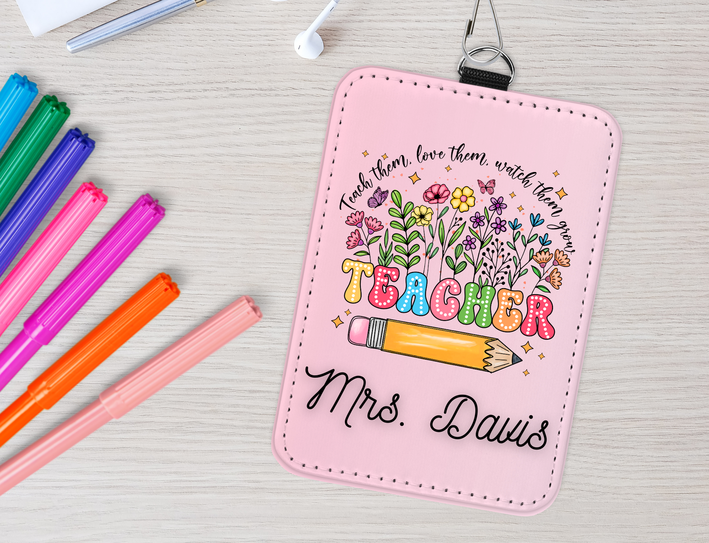 Personalized Teacher ID Badge Holder with Lanyard-Custom Teacher ID Badge- Personalized Teacher Gift