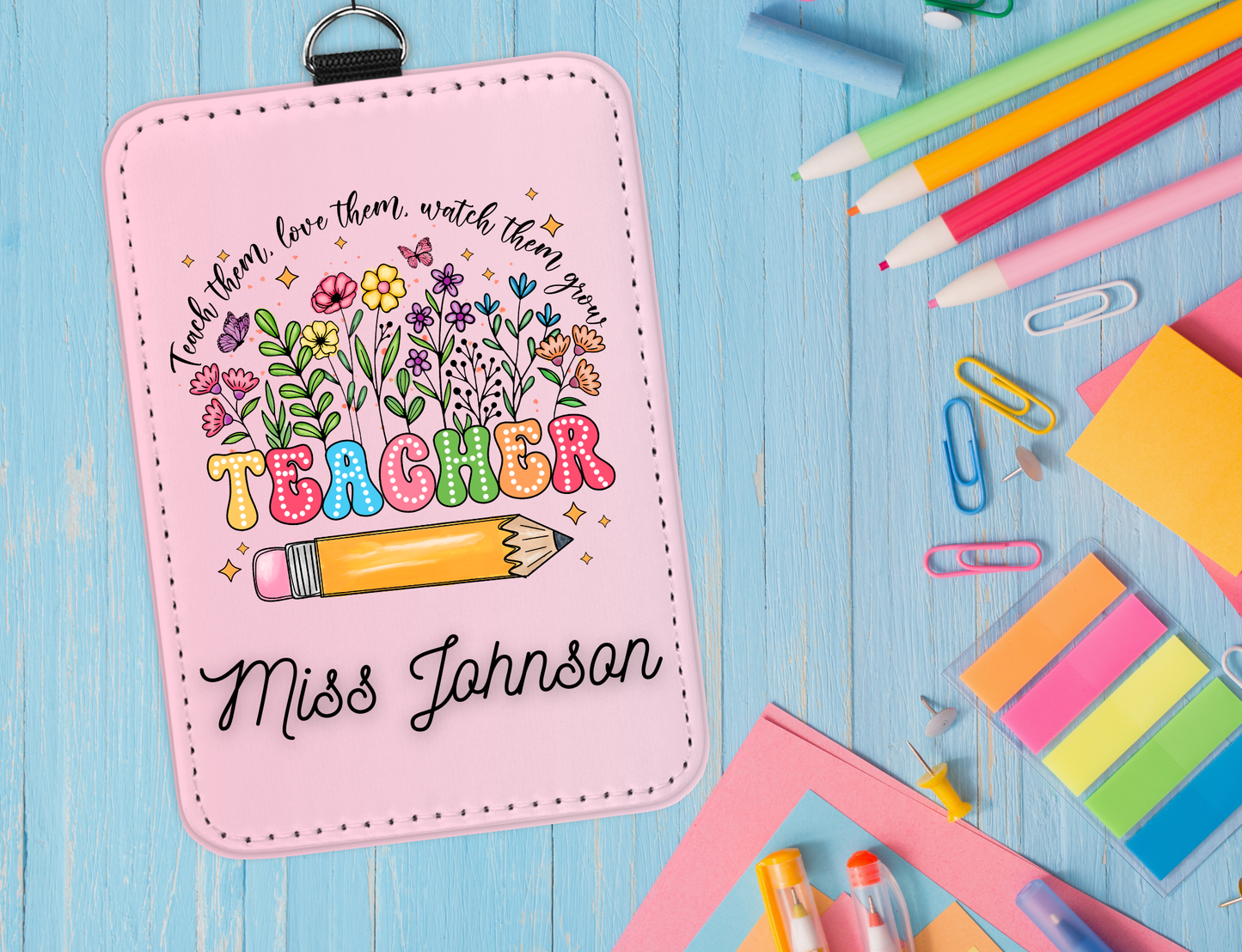 Personalized Teacher ID Badge Holder with Lanyard-Custom Teacher ID Badge- Personalized Teacher Gift