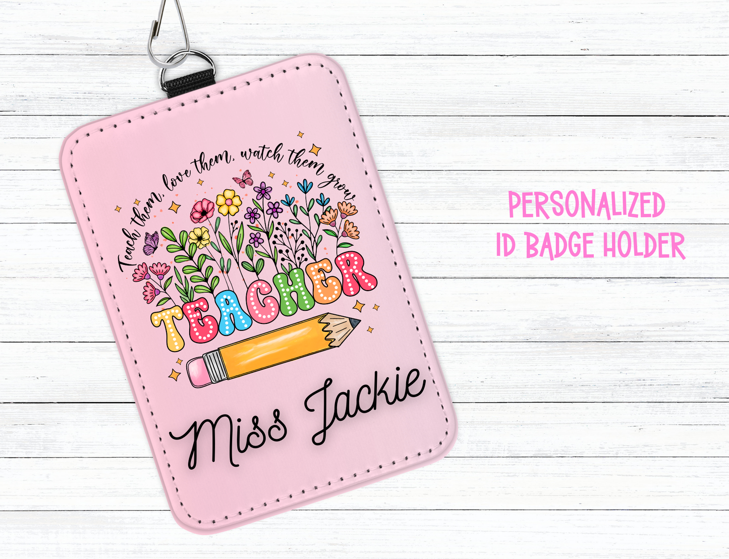 Personalized Teacher ID Badge Holder with Lanyard-Custom Teacher ID Badge- Personalized Teacher Gift