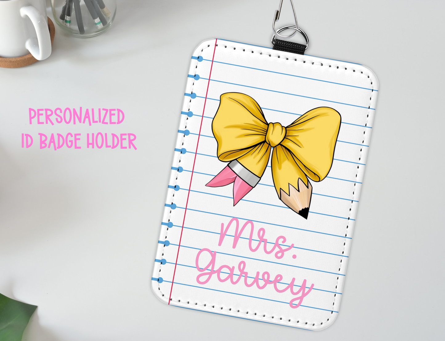 Personalized Leatherette ID Badge Holder with Lanyard – Custom Sublimated Name Tag for Teachers