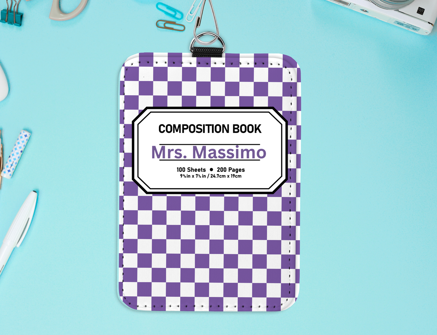 Personalized Leatherette ID Badge Holder with Lanyard – Custom Sublimated Name Tag for Teachers