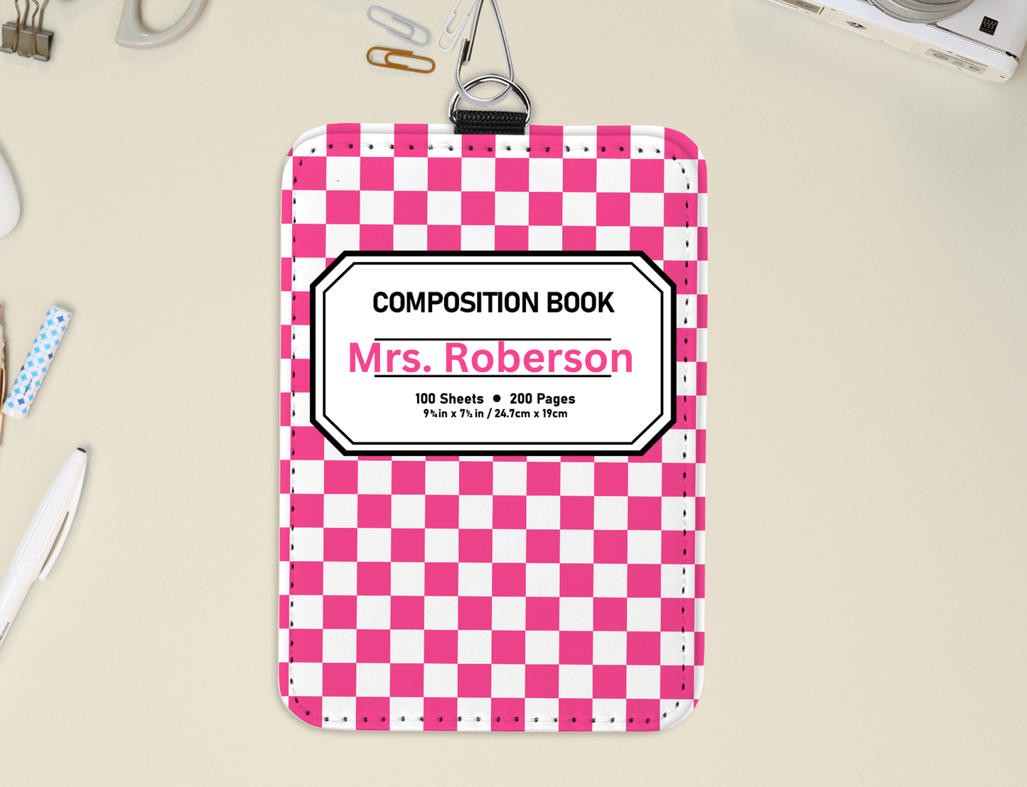 Personalized Leatherette ID Badge Holder with Lanyard – Custom Sublimated Name Tag for Teachers