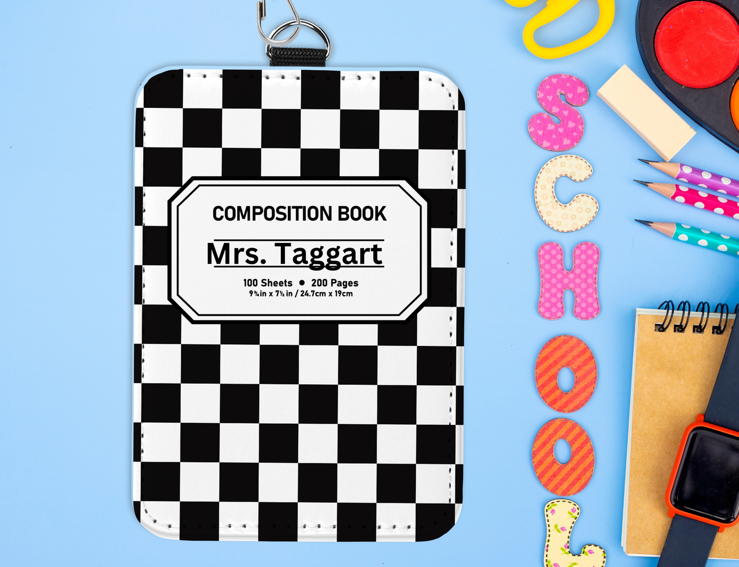 Personalized Leatherette ID Badge Holder with Lanyard – Custom Sublimated Name Tag for Teachers