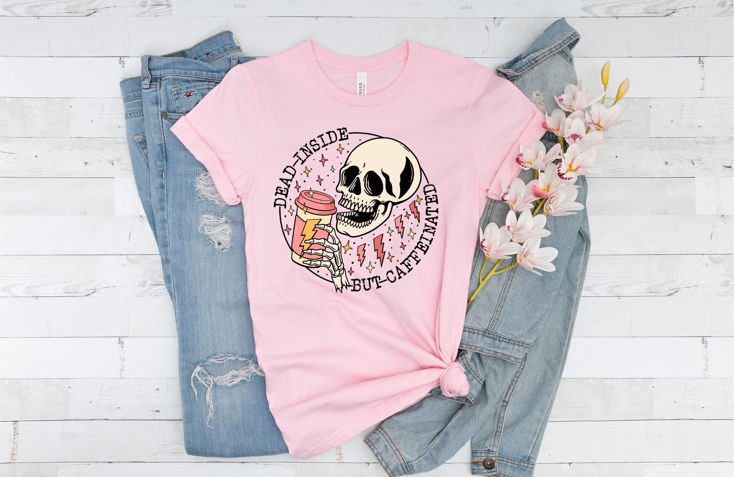 Dead Inside But Caffeinated Tee Shirt, Women's Skeleton T-Shirt