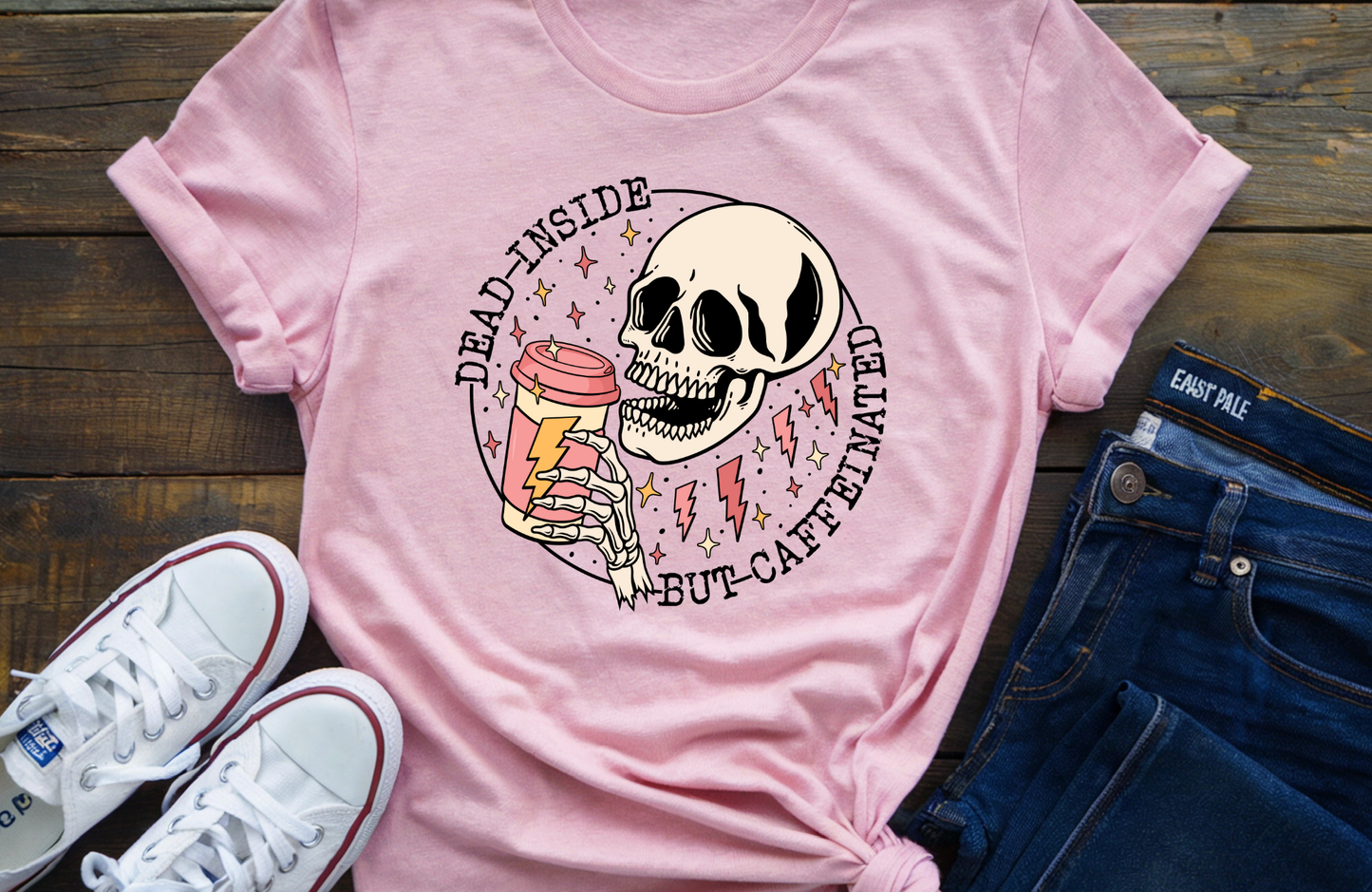 Dead Inside But Caffeinated Tee Shirt, Women's Skeleton T-Shirt
