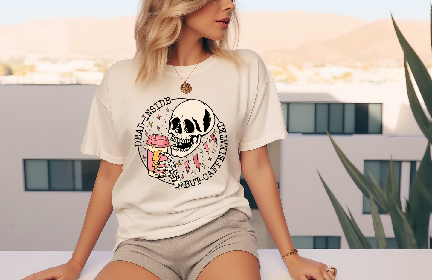 Dead Inside But Caffeinated Tee Shirt, Women's Skeleton T-Shirt