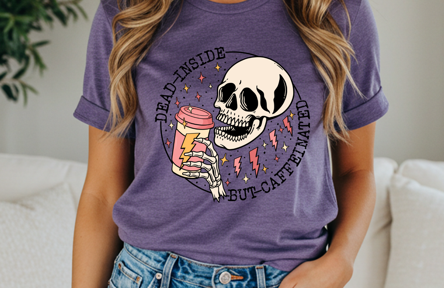 Dead Inside But Caffeinated Tee Shirt, Women's Skeleton T-Shirt