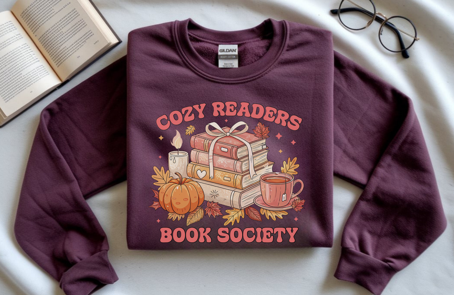 Cozy Readers Book Society Sweatshirt – Gildan 18000 Unisex Fall Book Lover Crewneck