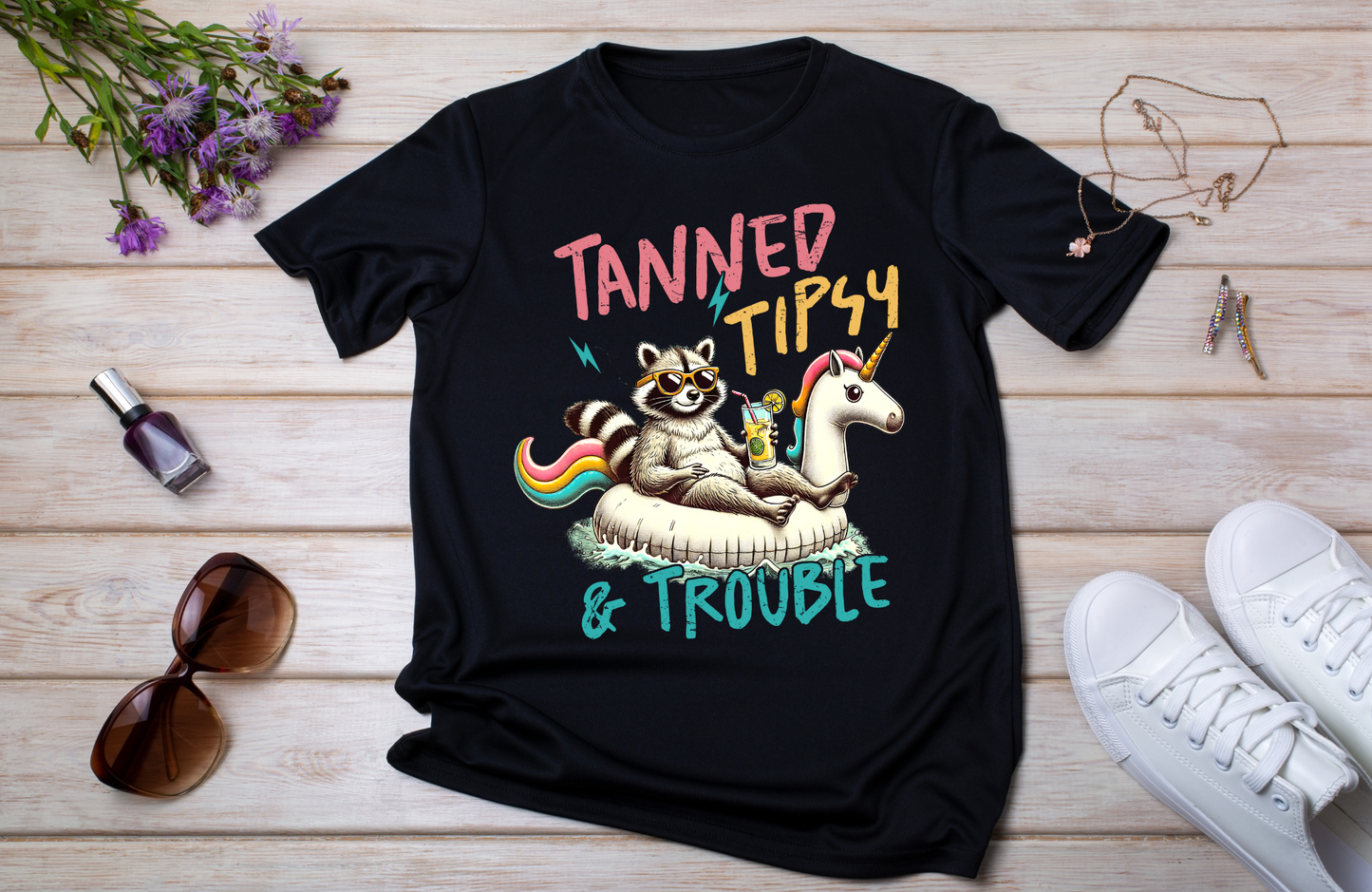 Tanned and Tipsy and Trouble, Women's Apparel, Women's Tee Shirt
