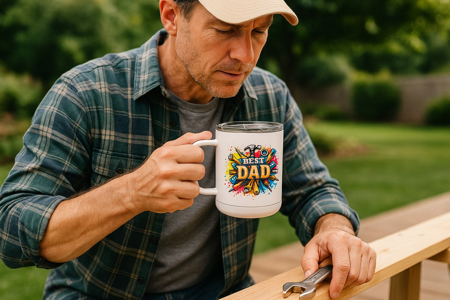 Personalized 20 oz Dad Coffee Mug with Tools | Insulated Stainless Steel Tumbler with Lid