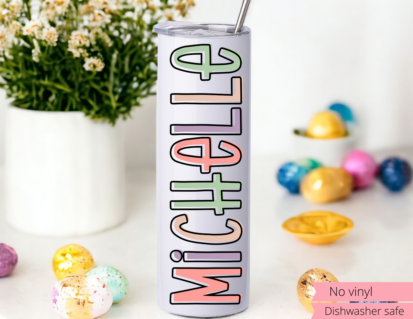Personalized 20oz Skinny Tumbler – Custom Name Sublimated Stainless Steel Insulated Cup with Straw
