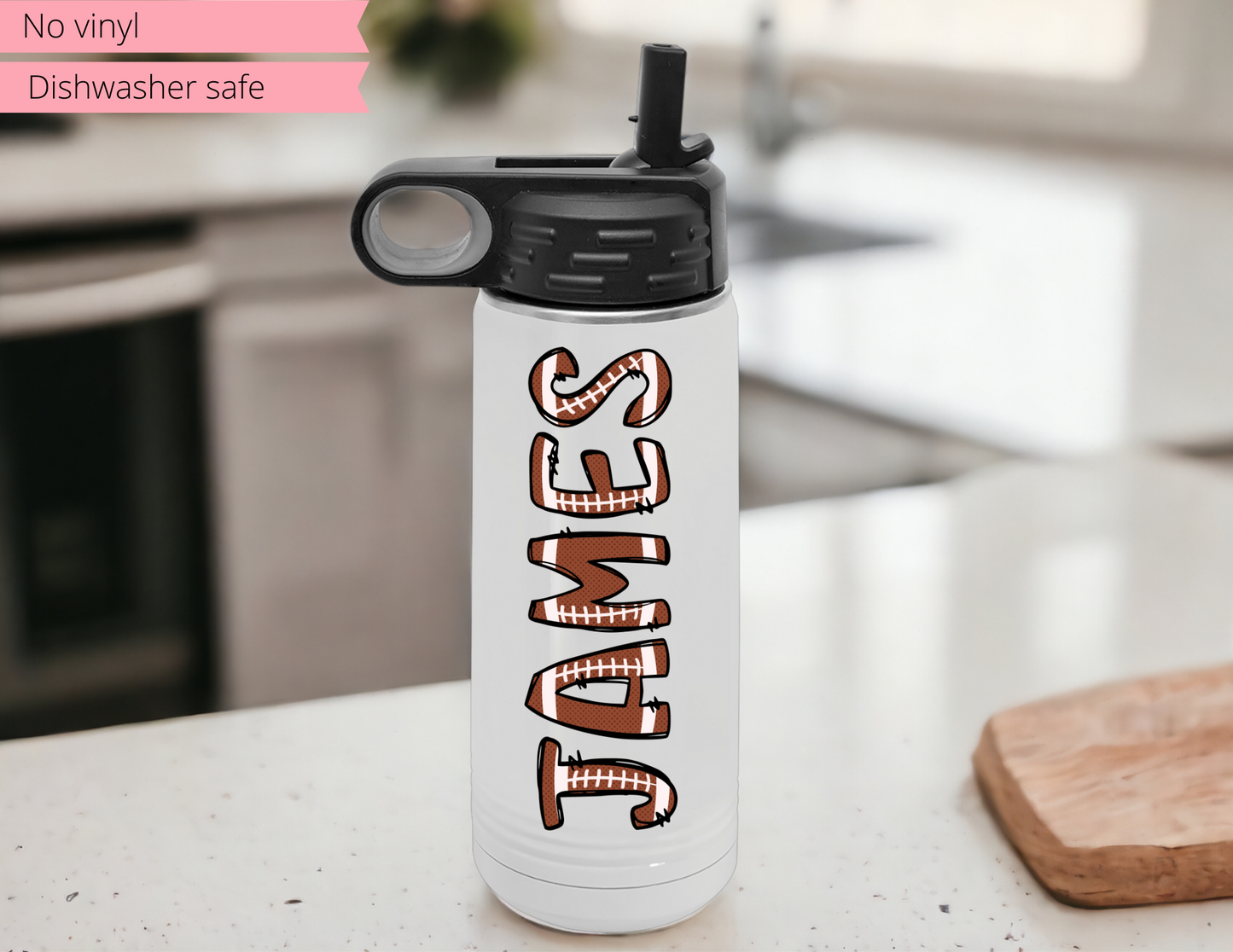 20 oz Football Themed Water Bottle – Sublimated Stainless Steel Bottle with Flip Top Lid & Straw – Leak-Proof & Dishwasher Safe