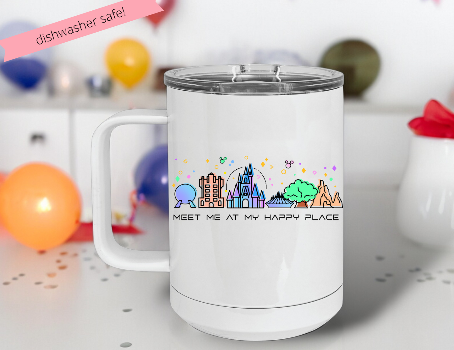 Take Me to My Happy Place 20oz Mug – Disney Parks Inspired Sublimated Stainless Steel Mug with Handle