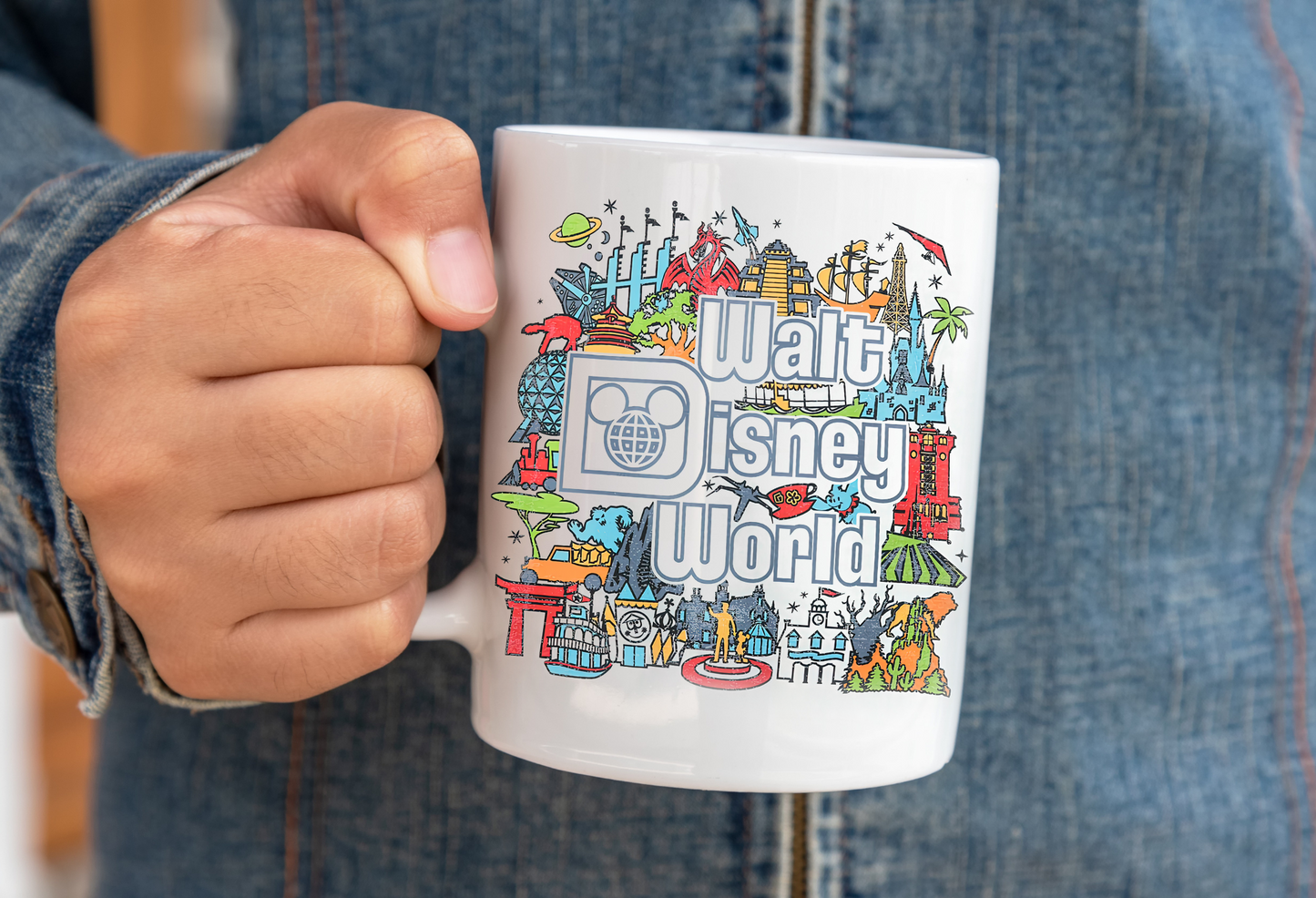 Retro Disney World 15oz Ceramic Mug – Sublimated Colorful Coffee Cup for Disney Lovers
