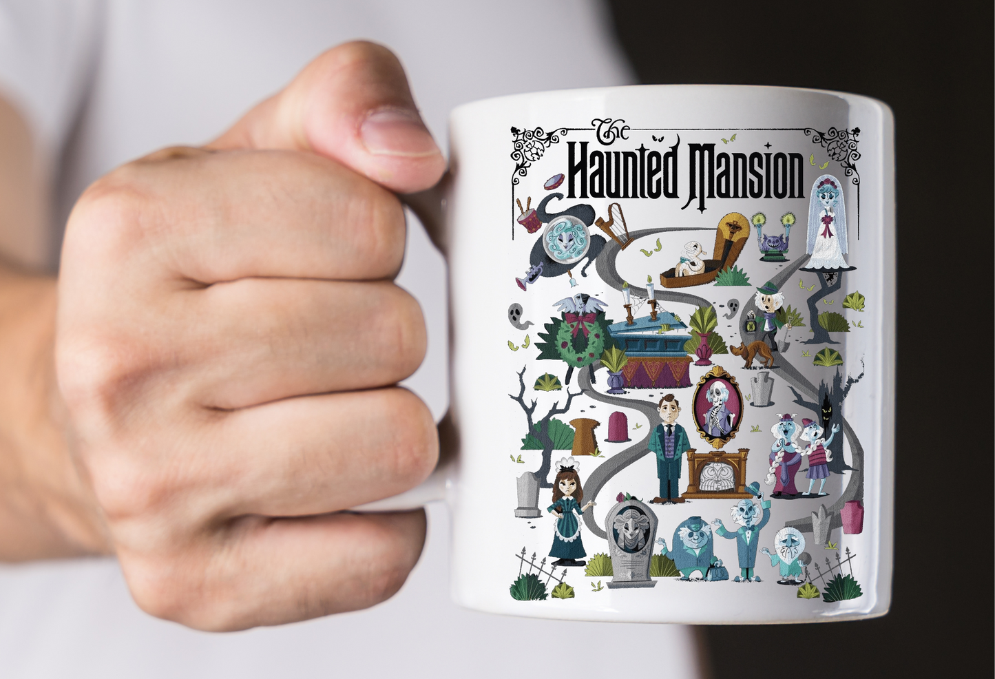 Haunted Mansion Disney Mug – 15 oz Ceramic Coffee Cup, Vibrant Sublimation, Spooky Disney Gifts