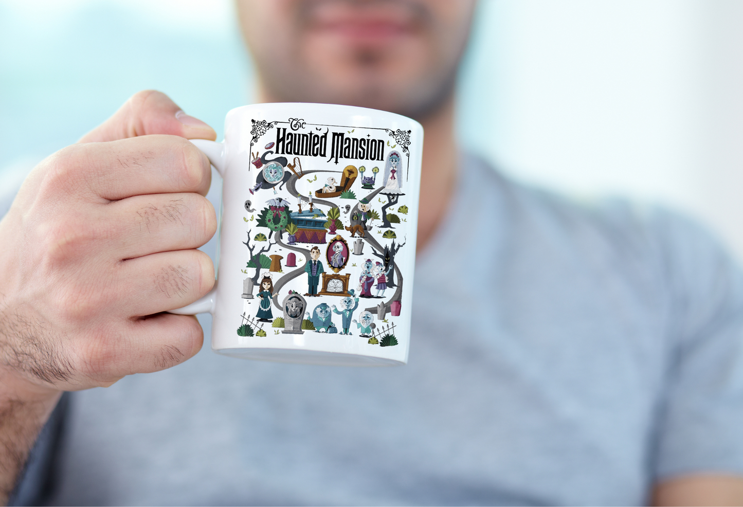 Haunted Mansion Disney Mug – 15 oz Ceramic Coffee Cup, Vibrant Sublimation, Spooky Disney Gifts