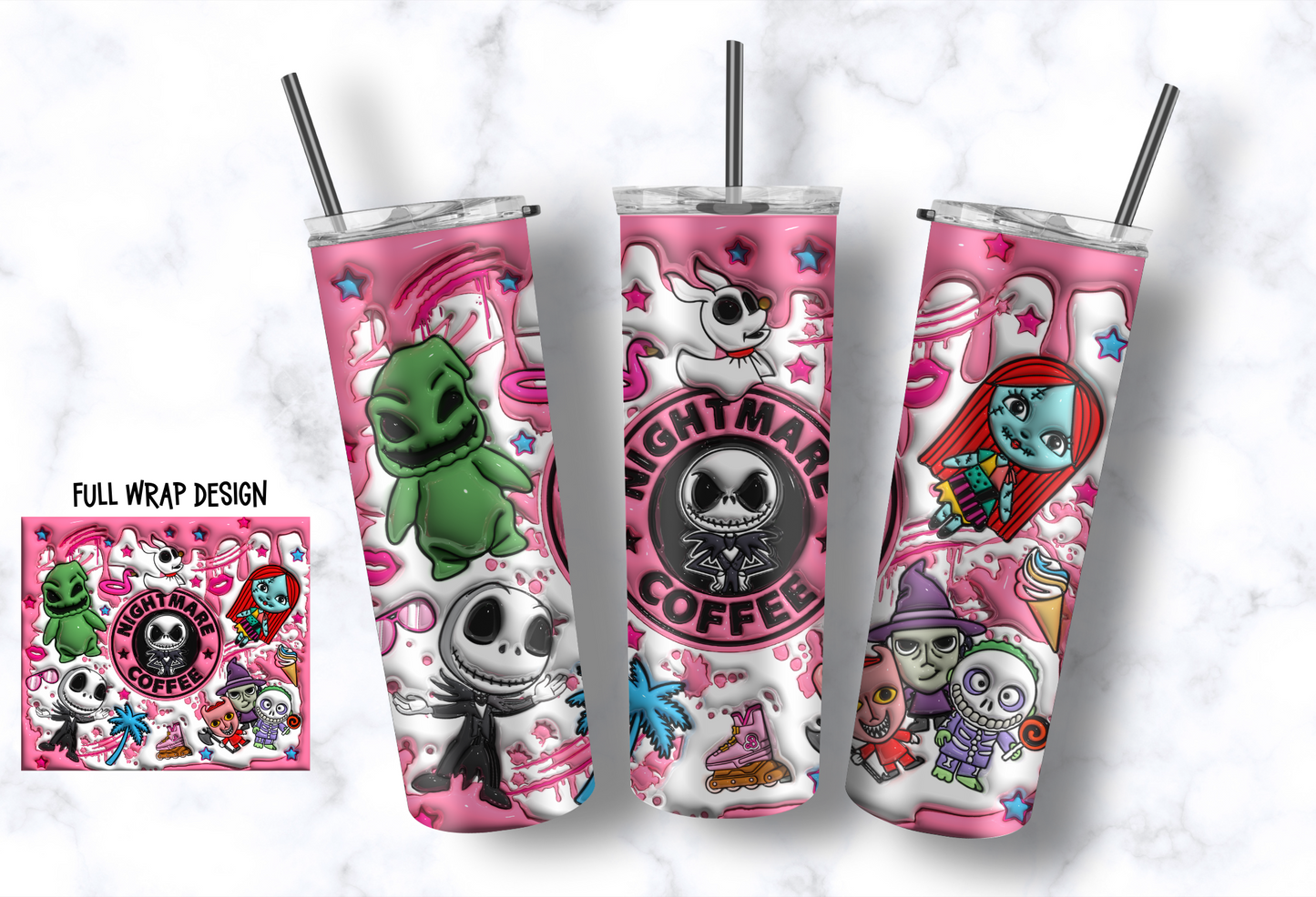 Nightmare Before Christmas Tumbler – 20 oz Skinny Stainless Steel, Sublimated, Jack Skellington, Disney Gift