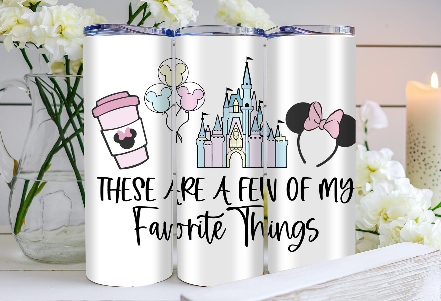 Disney Favorite Things Tumbler – 20 oz Skinny Stainless Steel, Sublimated, Magical Coffee Cup