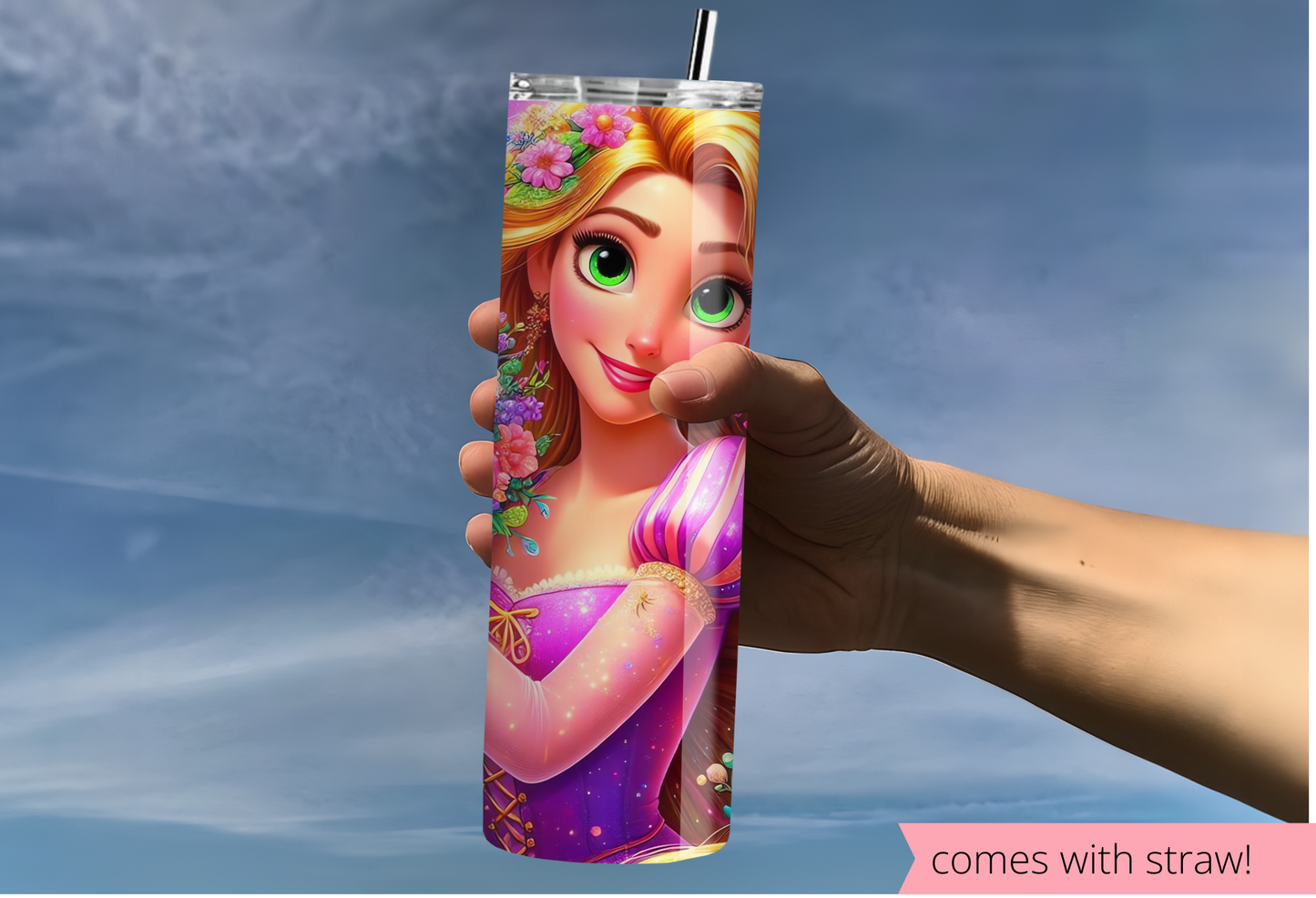 20 oz Sublimated Rapunzel Tumbler – Stainless Steel Disney Princess Cup with Lid & Straw