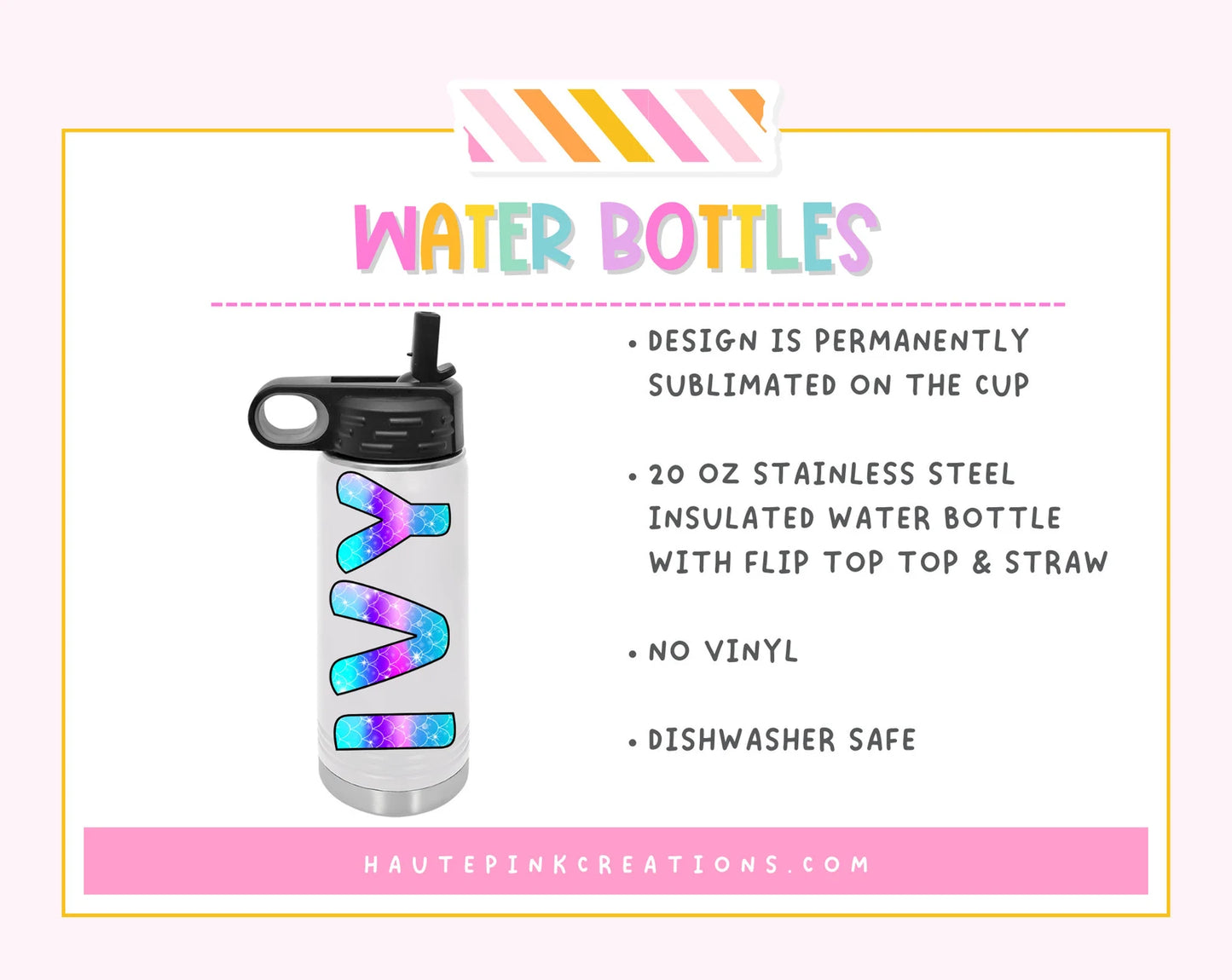 20 oz Football Themed Water Bottle – Sublimated Stainless Steel Bottle with Flip Top Lid & Straw – Leak-Proof & Dishwasher Safe