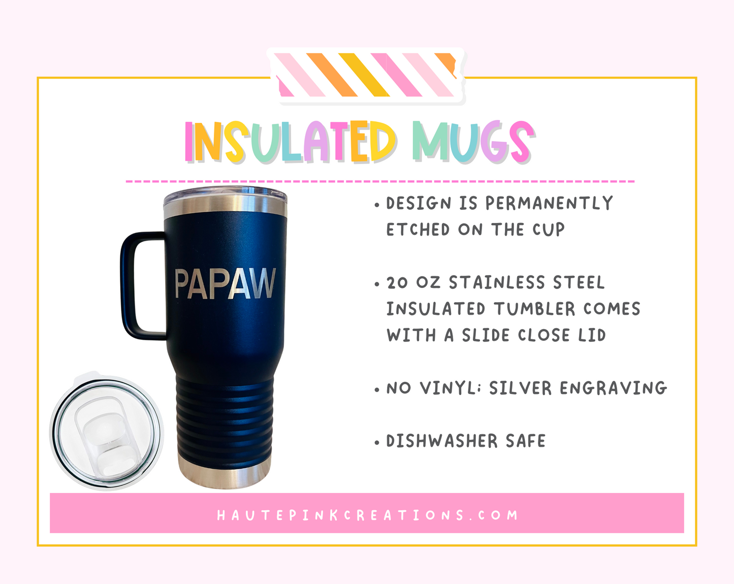 20oz Stainless Steel Coffee Mug with Handle – Insulated Travel Mug with Lid