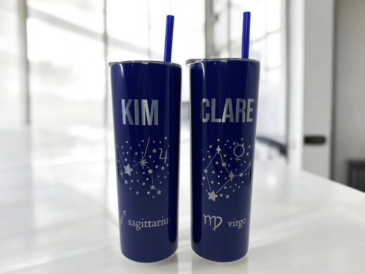 Zodiac Tumbler – 20 oz Skinny Laser Engraved, Personalized Astrology Gift, Custom Star Sign Cup
