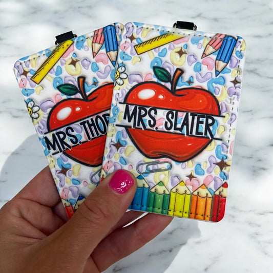 Personalized Classroom-Themed Teacher ID Badge Holder with Lanyard-Custom Teacher ID Badge