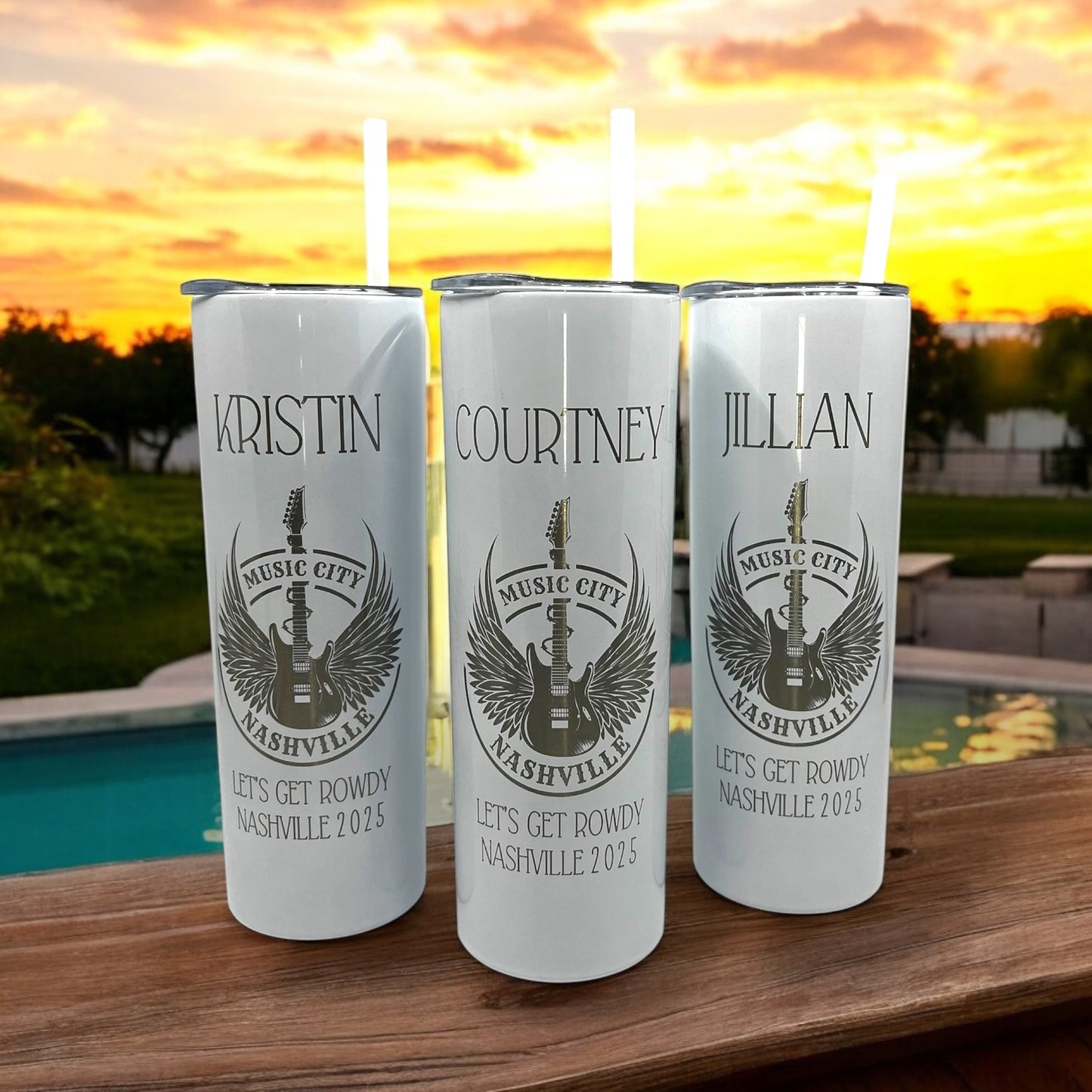 Nashville Music City Tumbler – 20 oz Skinny Laser Engraved, Personalized Travel Cup