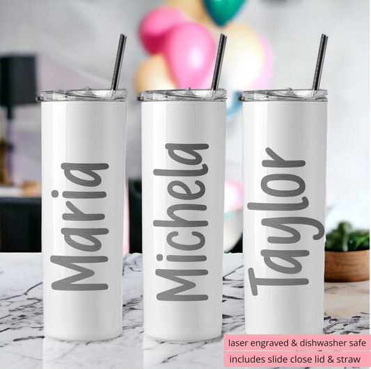 Personalized Tumbler, Custom Skinny Tumbler, Personalized Cup with Lid, Laser Engraved, Insulated Tumbler