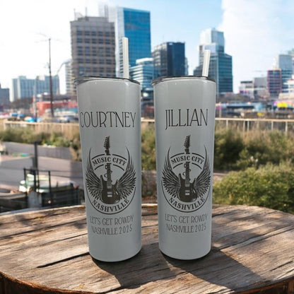 Nashville Music City Tumbler – 20 oz Skinny Laser Engraved, Personalized Travel Cup