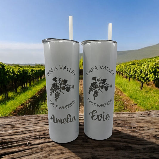 Napa Valley Vineyard Tumbler – 20 oz Skinny Laser Engraved, Personalized Wine Lover Gift