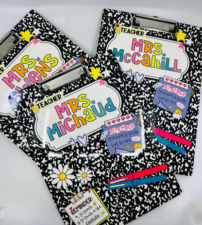 Personalized Teacher Clipboard – Sublimation, Custom Name, Colorful Classroom Gift
