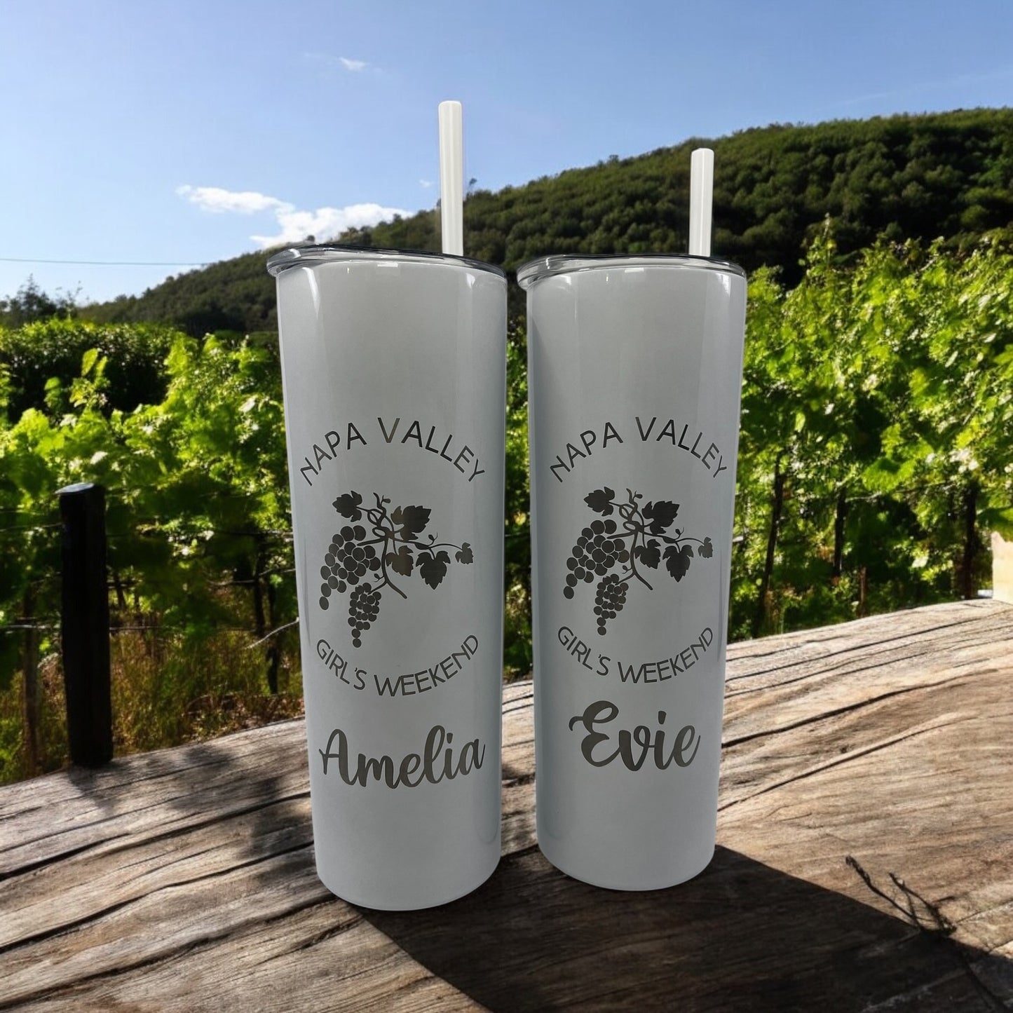 Napa Valley Vineyard Tumbler – 20 oz Skinny Laser Engraved, Personalized Wine Lover Gift