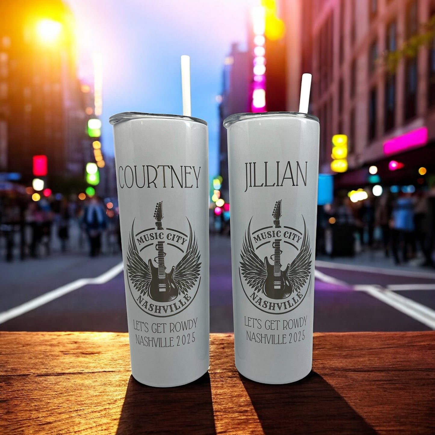 Nashville Music City Tumbler – 20 oz Skinny Laser Engraved, Personalized Travel Cup