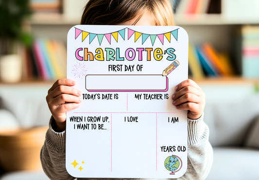 Back to School Dry Erase Sign – Colorful Sublimation, Reusable First Day Photo Prop