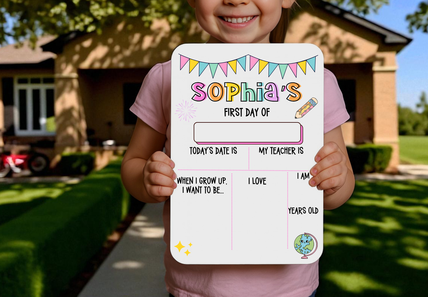 Back to School Dry Erase Sign – Colorful Sublimation, Reusable First Day Photo Prop