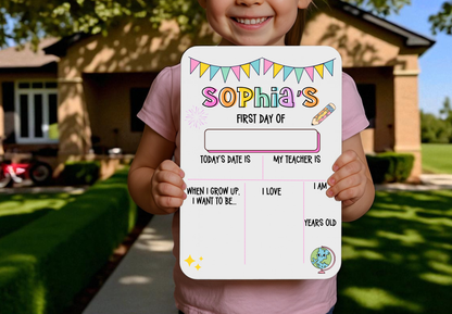 Back to School Dry Erase Sign – Colorful Sublimation, Reusable First Day Photo Prop