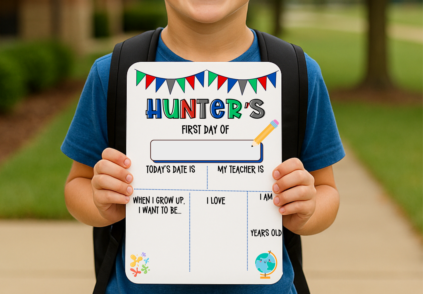 Back to School Dry Erase Sign – Colorful Sublimation, Reusable First Day Photo Prop