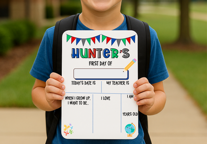 Back to School Dry Erase Sign – Colorful Sublimation, Reusable First Day Photo Prop