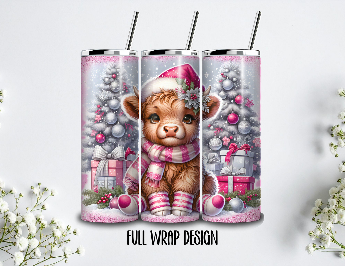 Christmas Highland Cow Tumbler | Festive Sublimated Drinkware Gift