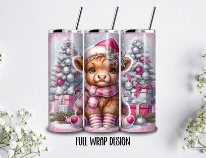 Christmas Highland Cow Tumbler | Festive Sublimated Drinkware Gift