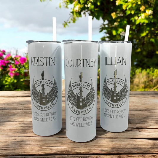 Nashville Music City Tumbler – 20 oz Skinny Laser Engraved, Personalized Travel Cup